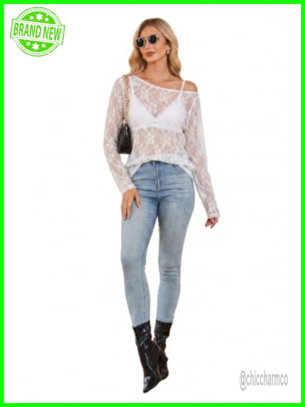 WIHOLL Mesh Lace Top Women Loose Fit Sheer Long Sleeve Layering Shirt - Picture 3 of 6